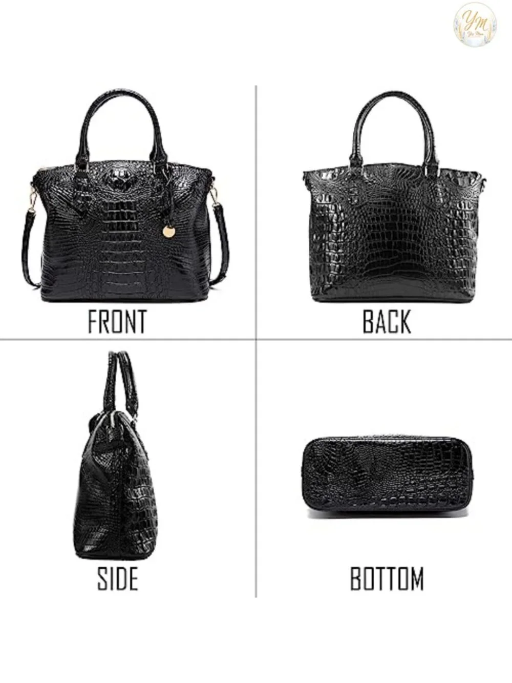 Vegan Leather Crocodile Satchel Purse with Shoulder Strap